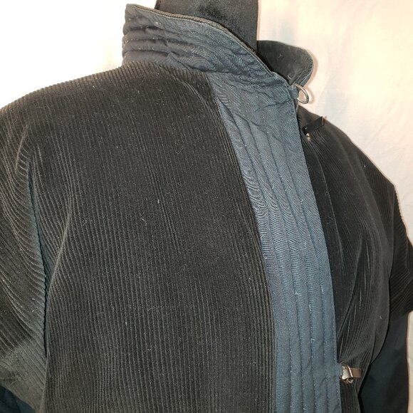 Women's Vintage DOWN CREST Black Corduroy & Fabric Full Length Puffer Coat - 7/8 - Picture 1 of 10